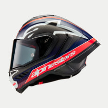 Load image into Gallery viewer, Alpinestars Supertech R10 Helmet - Team - Matte Black/Carbon Red Fluo/Blue